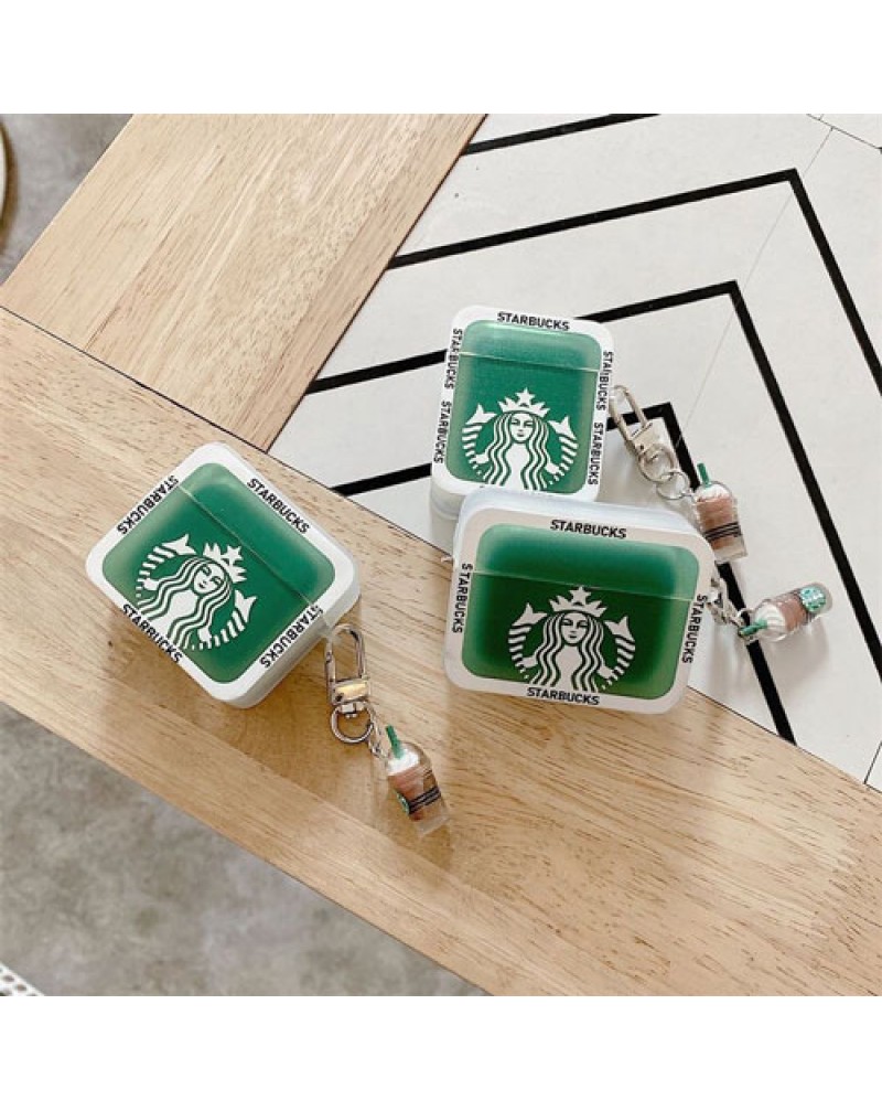 スターバックス airpods proケースairpods 3世代ケースstarbucks airpods 2世代ケースグリーンシリコン耐摩擦エアーポッズプロケース可愛いカップペンダント付きお洒落