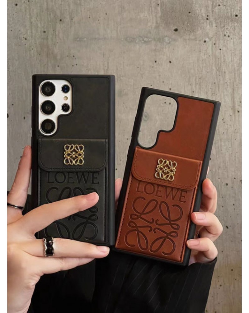 ロエベ Galaxy s25/s24ultra/s23 ultraケースカード入れ復古風ブランド galaxy s22 ultraケースLOEWE ギャラクシーS21+/note20 ultraケースレザー製高級お洒落耐衝撃galaxy s20 plusケース