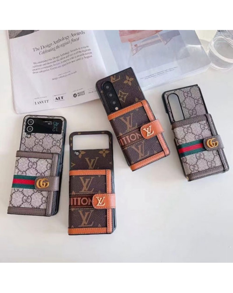 ルイヴィトン グッチ Galaxy Z flip6/z flip5ケースカード入れ Galaxy  Z fold6/z fold5ケースショルダーvuitton galaxy z flip4 zflip3スマホケース折り畳みギャラクシーz fold3 z fold4ケース高級感ビジネス風レザー製