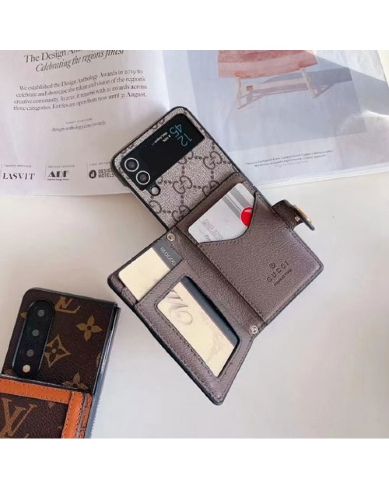 ルイヴィトン グッチ Galaxy z flip5ケースカード入れ Galaxy  zfold5ケースショルダーvuitton galaxy z flip4 zflip3スマホケース折り畳みギャラクシーz fold3 z fold4ケース高級感ビジネス風レザー製