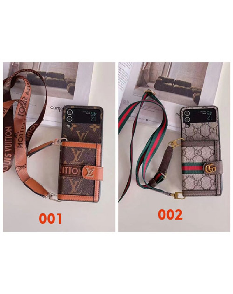 ルイヴィトン グッチ Galaxy Z flip6/z flip5ケースカード入れ Galaxy  Z fold6/z fold5ケースショルダーvuitton galaxy z flip4 zflip3スマホケース折り畳みギャラクシーz fold3 z fold4ケース高級感ビジネス風レザー製