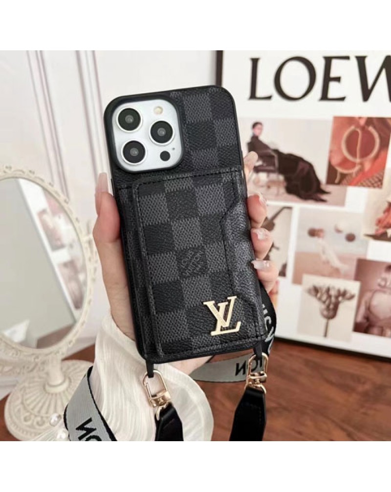 ルイヴィトン iphone16 pro/15 proケースハイブランド iphone14pro max保護ケースカード入れショルダールイビトン iphone13proカバーvuitton iphone12pro maxケースレザーモノグラムダミエ付きお洒落高級感