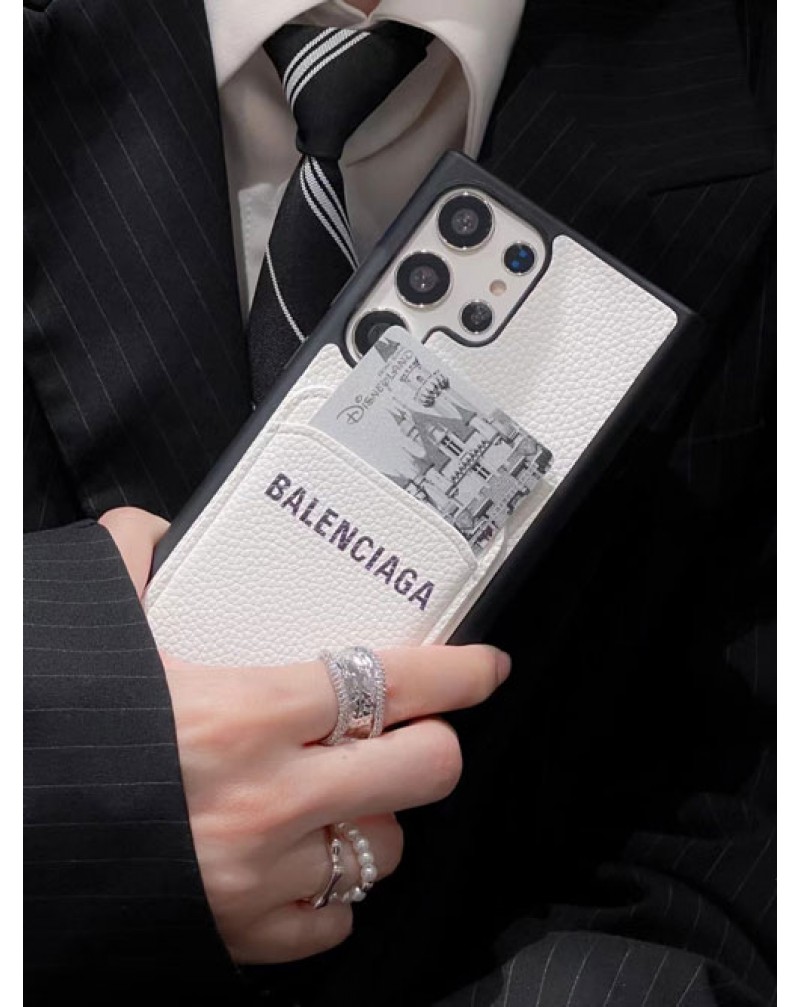 バレンシアガ Galaxy s23ultraケースカード入れ ギャラクシーs22ultraカバーBALENCIAGA iphone15proケースiphone14 pro max携帯ケース韓国風アイフォン13プロケースペアお揃いiphone12proカバーレザー製お洒落簡約