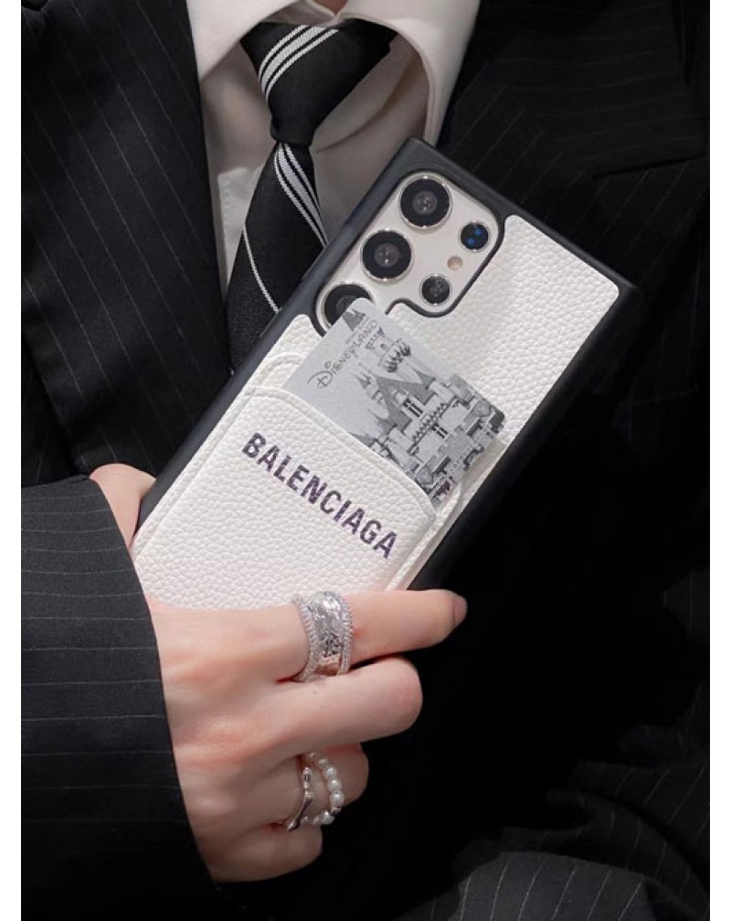 バレンシアガ Galaxy s24ultra/s23ultraケースカード入れ ギャラクシーs22ultraカバーBALENCIAGA iphone15proケースiphone14 pro max携帯ケース韓国風アイフォン13プロケースペアお揃いiphone12proカバーレザー製お洒落簡約