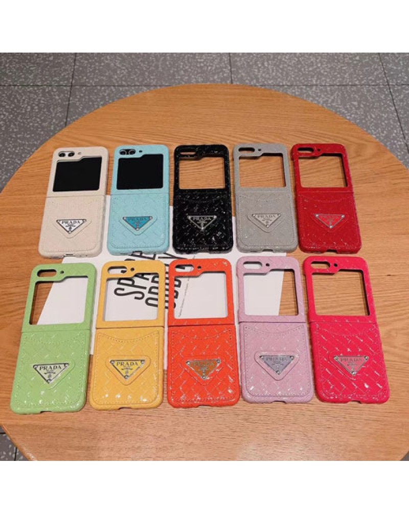 プラダ Galaxy Z flip6/z flip5保護ケースハイブランド ギャラクシーz flip4保護カバー折りたたみカード入れ galaxy z flip3スマホケースPRADAギャラクシーzフリップ5カバーお洒落高級大人気