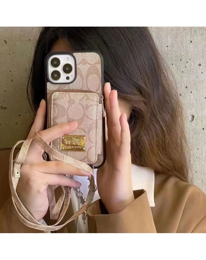 コーチ iphone15 pro max保護ケースショルダー iphone14 proカバーカードポケット付きcoach iphone15プロケース欧米風アイフォン13pro 12pro max携帯ケースお洒落高級感