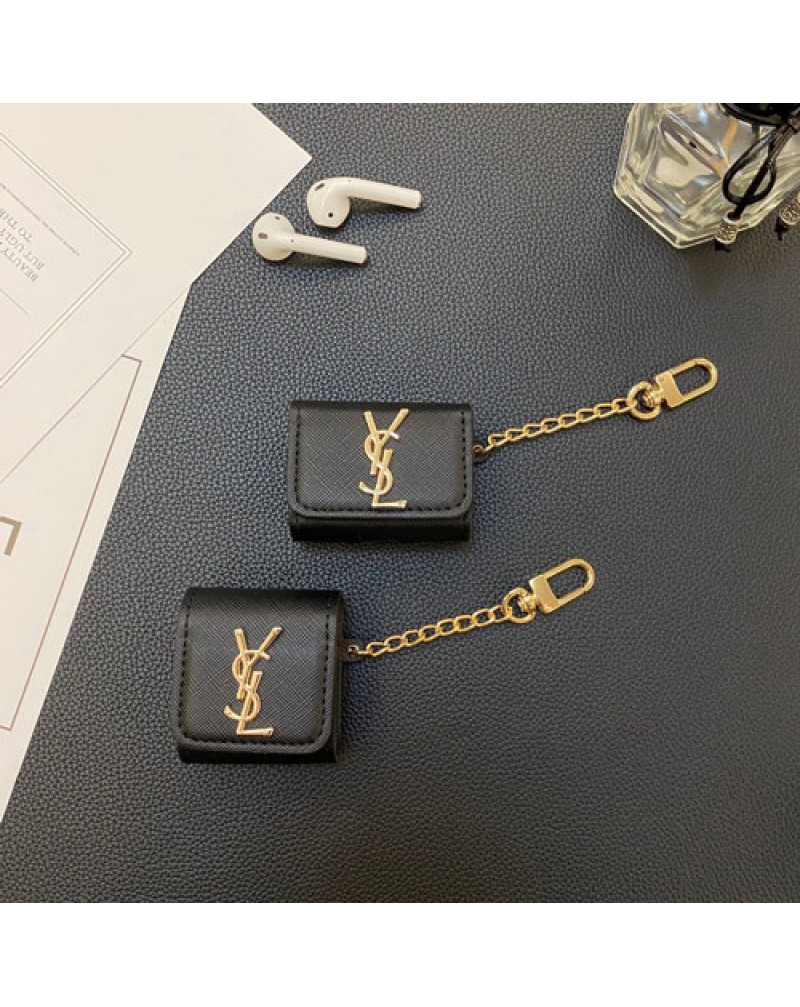 サンローラン Airpods pro2/4世代ケースAirpods pro保護ケースYSL Airpods 3世代ケース紛失防止エアーポッズプロケースブランドairpods 2/1世代ケースチェーン付き携帯便利