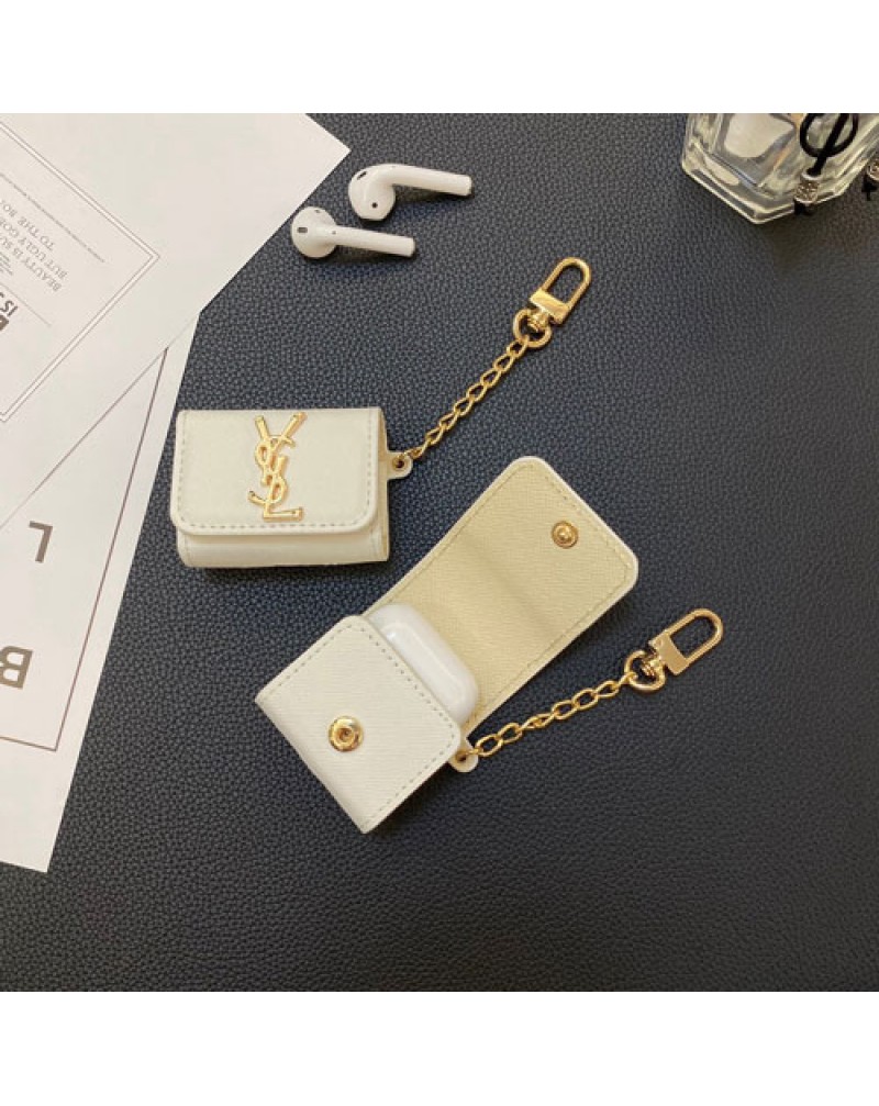 サンローラン Airpods pro2/4世代ケースAirpods pro保護ケースYSL Airpods 3世代ケース紛失防止エアーポッズプロケースブランドairpods 2/1世代ケースチェーン付き携帯便利