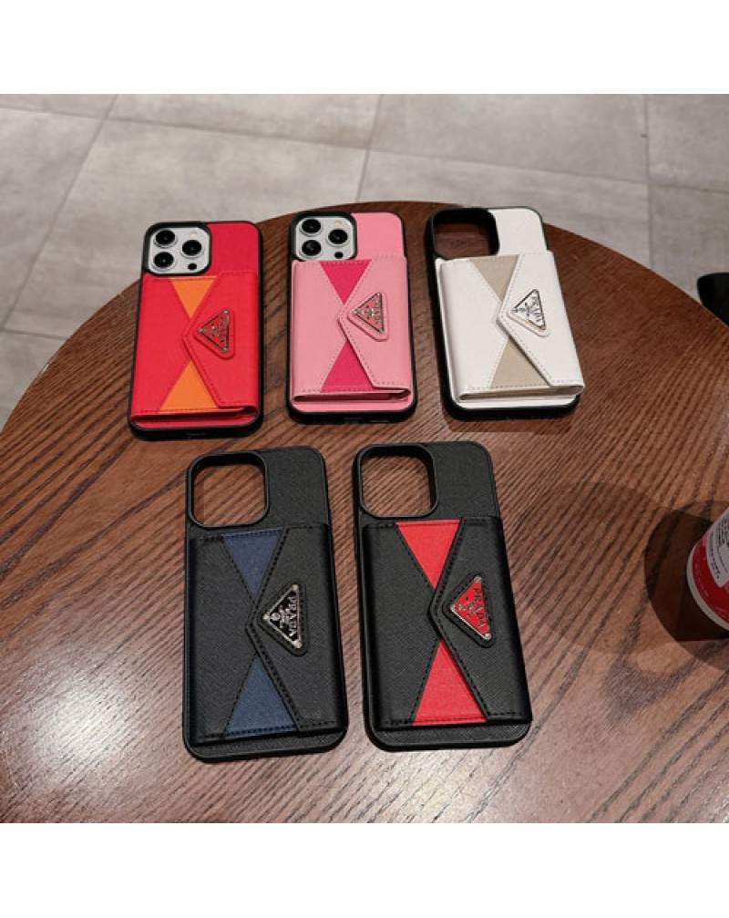プラダ iphone16 pro max/15 pro maxケースカード収納 prada iphone15pro 14proケース混色高級ブランドgalaxy s24/s23 ultra/s22ultra保護ケースシンプルアイフォン13プロ保護ケース