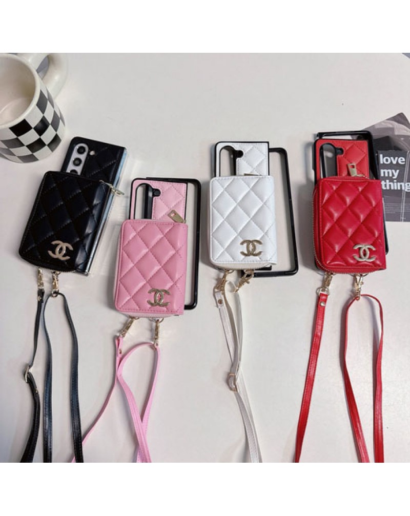 シャネル Galaxy Z Flip6/z flip5ケース galaxy Z Fold6/z fold5ケース小銭入れ付きブランドギャラクシーz flip4 zfold4ケースショルダーお洒落小香風 galaxy z flip3 zfold3ケース折畳み高級革製