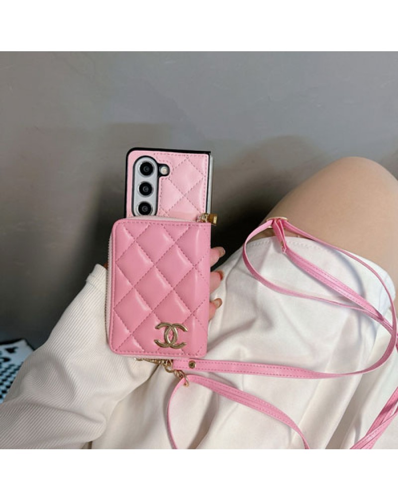 シャネル Galaxy Z Flip6/z flip5ケース galaxy Z Fold6/z fold5ケース小銭入れ付きブランドギャラクシーz flip4 zfold4ケースショルダーお洒落小香風 galaxy z flip3 zfold3ケース折畳み高級革製