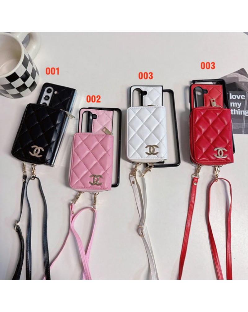 シャネル Galaxy Z Flip6/z flip5ケース galaxy Z Fold6/z fold5ケース小銭入れ付きブランドギャラクシーz flip4 zfold4ケースショルダーお洒落小香風 galaxy z flip3 zfold3ケース折畳み高級革製