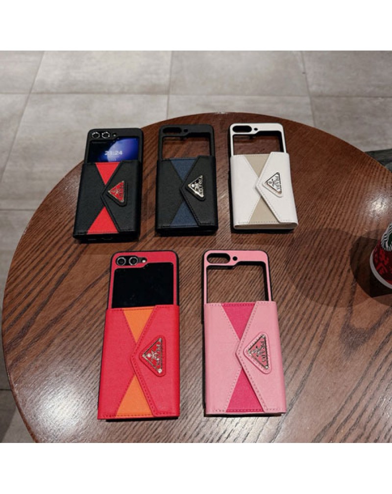 プラダ Galaxy Z Flip6/z flip5ケースカード入れ Galaxy Z Fold6/z fold5ケースPRADA Galaxy z flip4保護ケース折畳み人気ブランドギャラクシーz flip3 zfold3ケースお洒落混色高級感