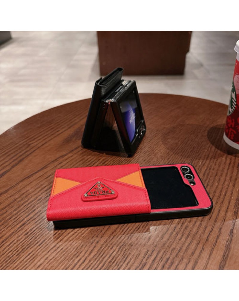 プラダ Galaxy Z Flip6/z flip5ケースカード入れ Galaxy Z Fold6/z fold5ケースPRADA Galaxy z flip4保護ケース折畳み人気ブランドギャラクシーz flip3 zfold3ケースお洒落混色高級感