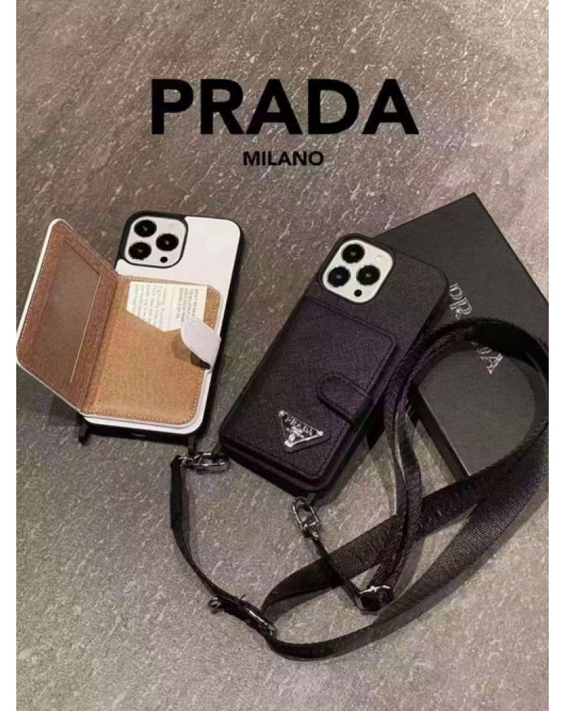 プラダ iphone16 pro/15 pro max保護ケースカード入れiphone15プロケースprada iphone14 pro maxケースショルダーアイフォン13 proカバー高級簡約iphone12pro携帯ケース