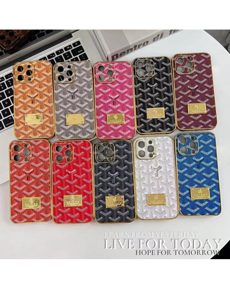 ゴヤール iphone 16pro/15 proケースブランドアイフォン15プロマックスケース個性Y字iphone14 pro max保護ケース潮流アイフォン13プロケースメッキ高級感iphone12proカバー耐摩擦