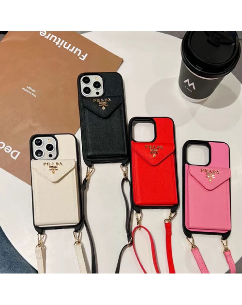 プラダ iphone16 pro/15 pro max保護ケースカード入れアイホン15プロケースショルダー prada iphone14pro携帯ケース高級簡約アイフォン13 pro/12 proケースレザー製耐摩擦