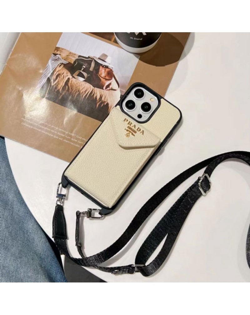プラダ iphone16 pro/15 pro max保護ケースカード入れアイホン15プロケースショルダー prada iphone14pro携帯ケース高級簡約アイフォン13 pro/12 proケースレザー製耐摩擦
