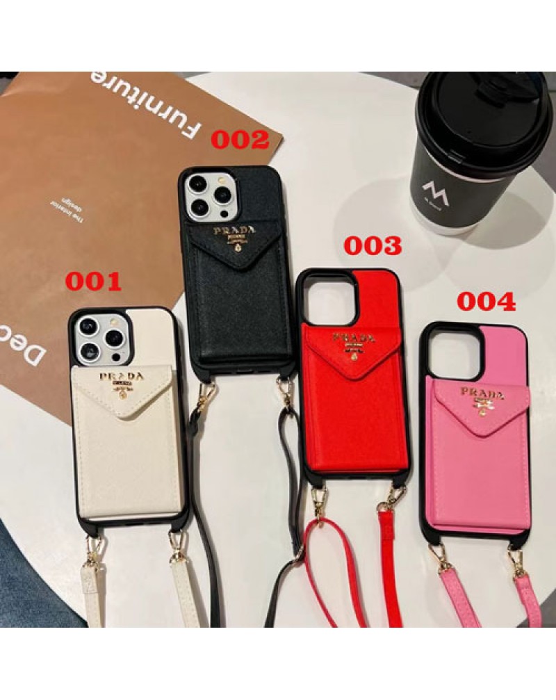 プラダ iphone16 pro/15 pro max保護ケースカード入れアイホン15プロケースショルダー prada iphone14pro携帯ケース高級簡約アイフォン13 pro/12 proケースレザー製耐摩擦