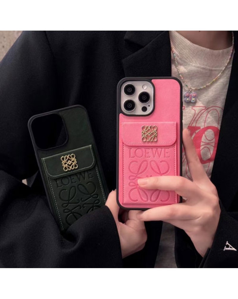 ロエベ iphone16 pro max/15 pro max保護ケースカード収納 iphone15プロケースLOEWE iphone14 pro携帯カバー高級アイホン13プロマックスケースオシャレ iphone12 proケースレザー耐摩擦ファッション感