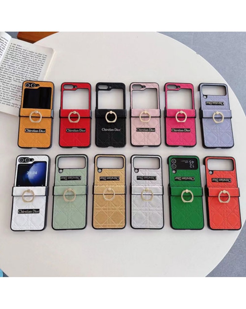 ディオール Galaxy Z flip6/z flip5ケース折畳みブランド galaxy z flip4スマホケースリング付き ギャラクシーz flip3保護ケース高級オシャレレザー製高品質耐摩擦