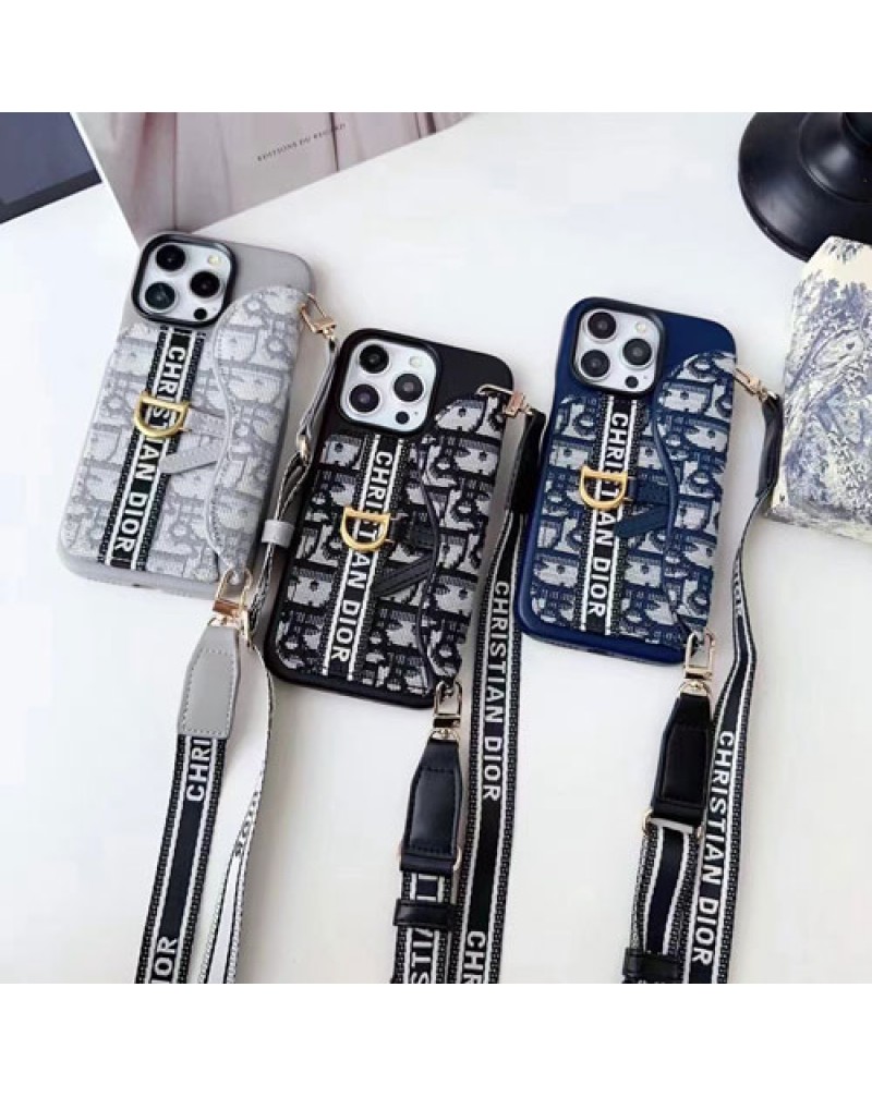 ディオール iphone15 pro maxケースショルダーカード収納DIOR iPhone14 proケース刺繍布製アイフォン13プロ携帯電話ケース ブランド iPhone12pro maxカバー耐衝撃ファッション感