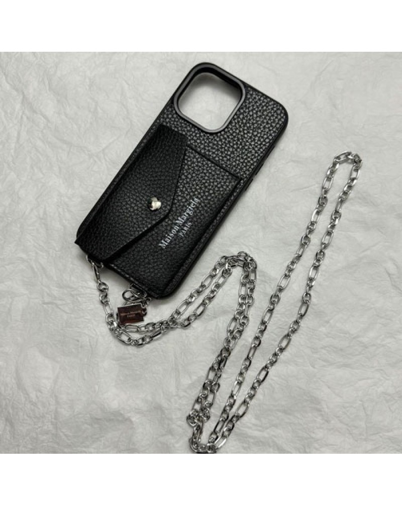 Maison Margiela iphone16 pro maxケースアイフォン15プロケースメゾンマルジェラ iPhone15 pro max携帯電話ケースショルダーチェーン付きiphone14 pro/13 pro/12 pro maxケースカード収納潮流爆人気