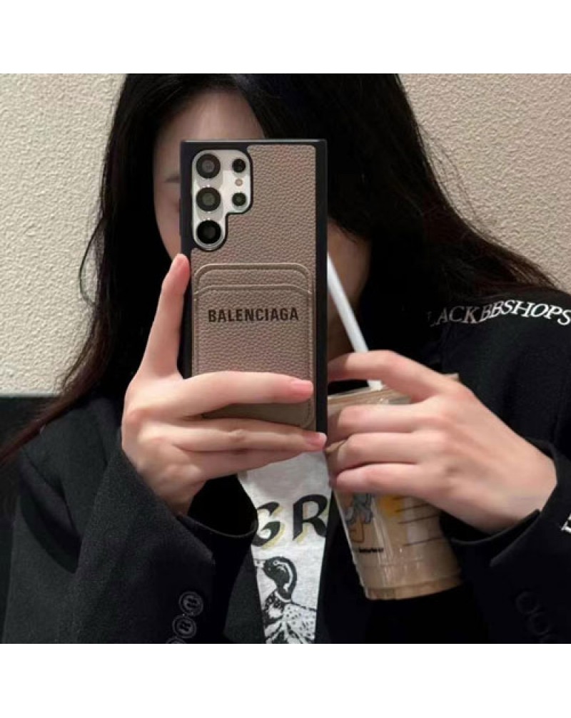 バレンシアガ iphone16 pro/16 pro maxケースiphone15 pro/15 plusケースカード収納balenciaga Galaxy s25/s24ultra/s23ultraケース韓国風ブランドアイフォン14プロ/16プロケースレザー製耐摩擦耐衝撃性保護性