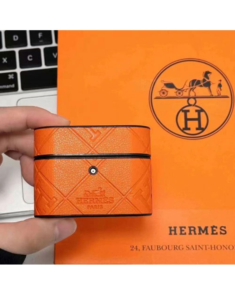 エルメス AirPods 4世代ケースairpods pro2ケースブランドエアーポッズプロケース hermes airpods 3世代ケース全面保護airpods 2/1世代ケースフック付き持ち運び便利レザー製耐摩擦