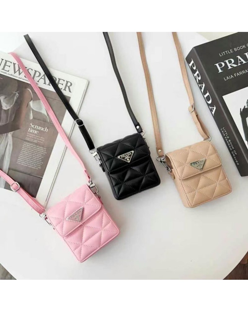 プラダ Galaxy z flip6/z fold6スマホケースミニショルダーバッグオシャレサムスンギャラクシーzflip5/zfold5ケース折畳み可愛い小物収納バッグ