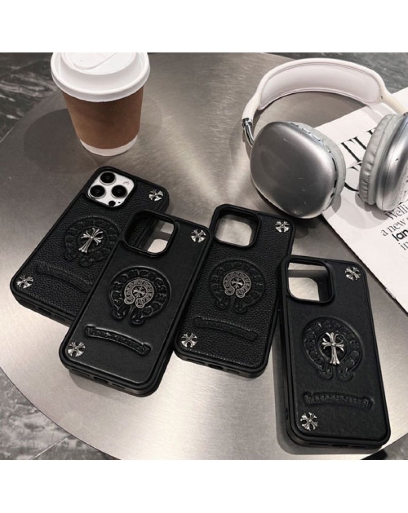 クロムハーツ iphone16 pro/16 pro maxケース個性潮流chrome hearts iphone15 pro max保護スマホケースブランドアイフォン14プロマックスケース革製ファッション人気
