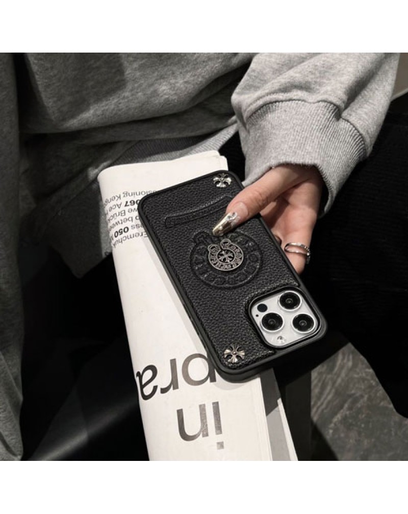 クロムハーツ iphone16 pro/16 pro maxケース個性潮流chrome hearts iphone15 pro max保護スマホケースブランドアイフォン14プロマックスケース革製ファッション人気