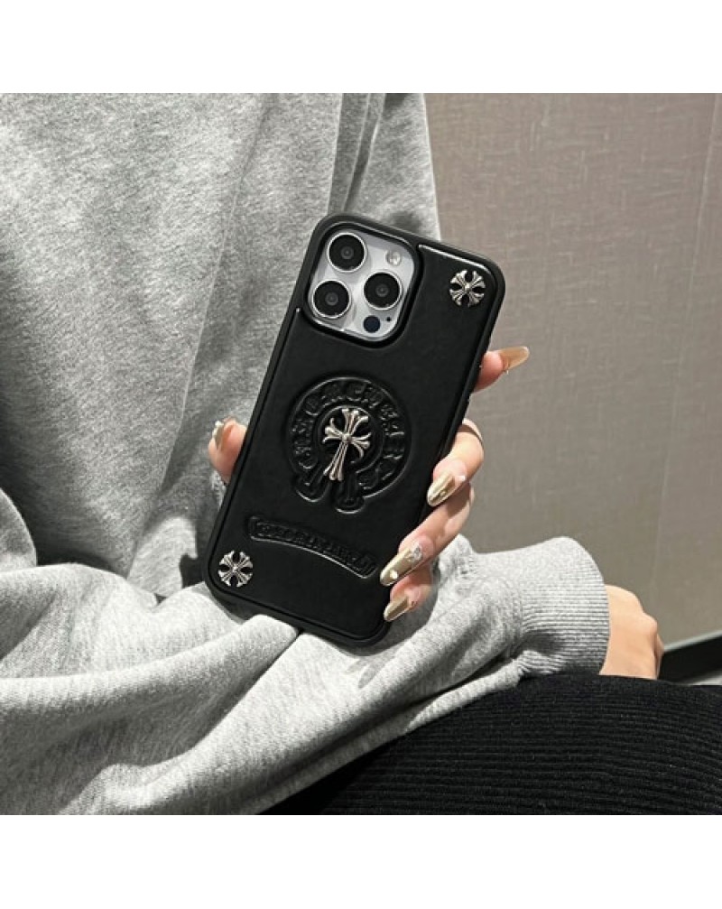 クロムハーツ iphone16 pro/16 pro maxケース個性潮流chrome hearts iphone15 pro max保護スマホケースブランドアイフォン14プロマックスケース革製ファッション人気