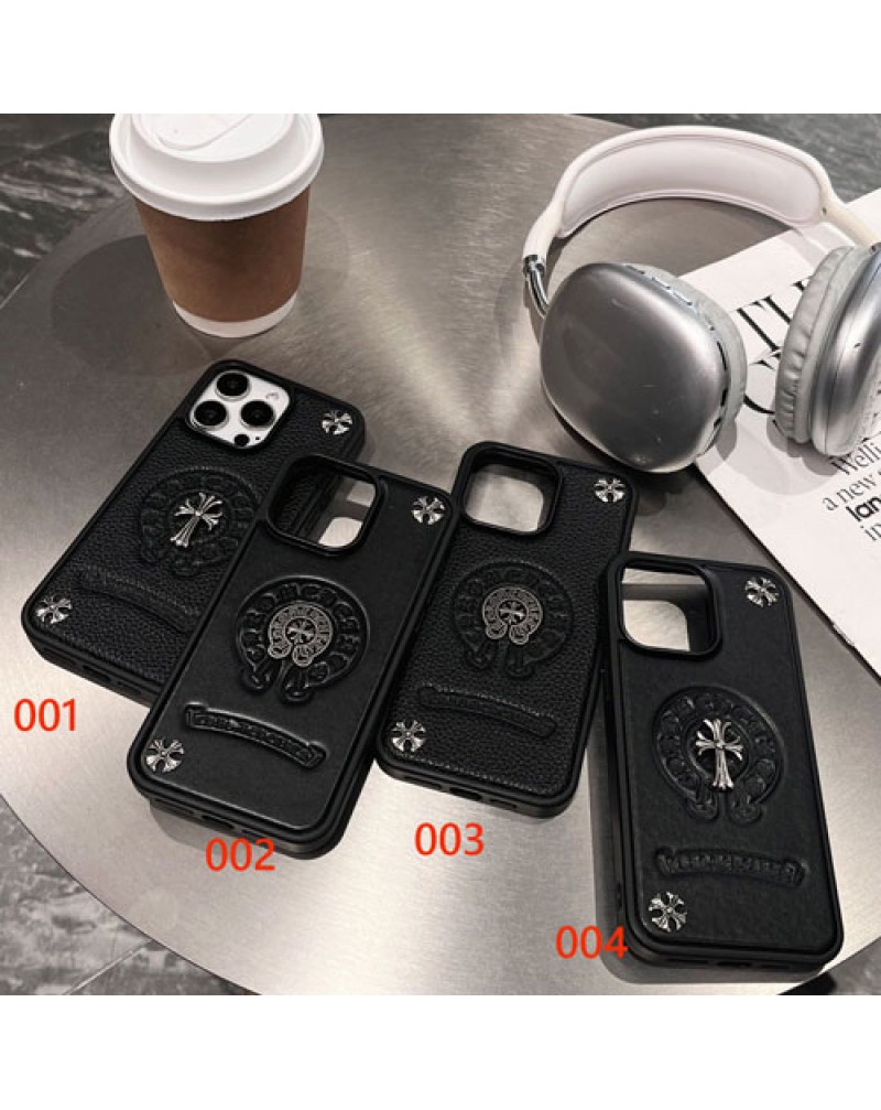 クロムハーツ iphone16 pro/16 pro maxケース個性潮流chrome hearts iphone15 pro max保護スマホケースブランドアイフォン14プロマックスケース革製ファッション人気