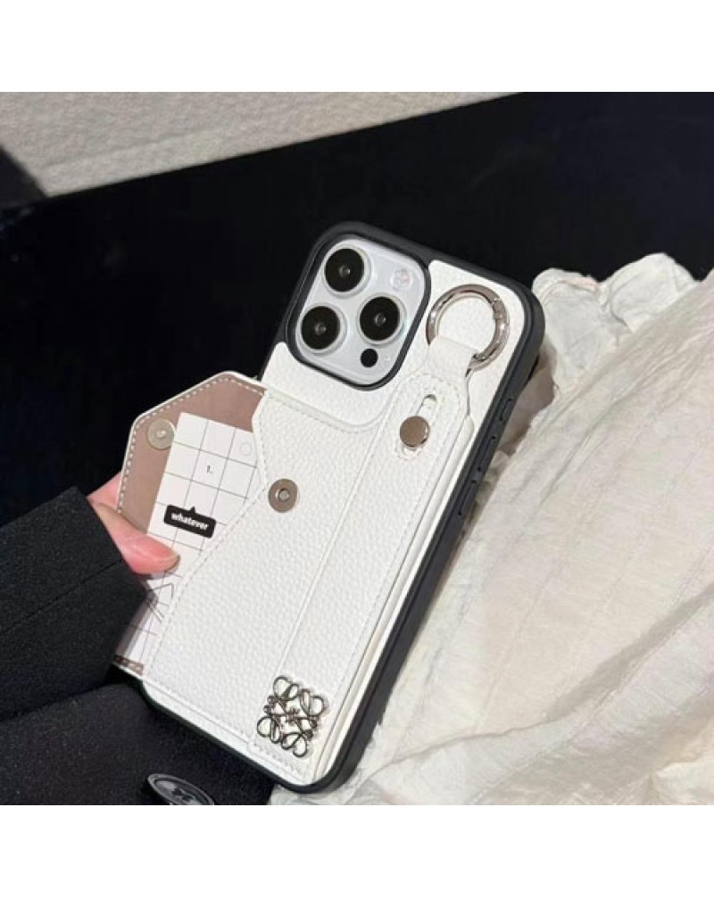 loewe iphone16 plus/16 pro maxケースハンドベルトカードポケット付きロエベ iphone15 pro max保護ケースアイフォン14プロケース耐摩擦オシャレiphone13 12 pro max携帯電話カバー高級感
