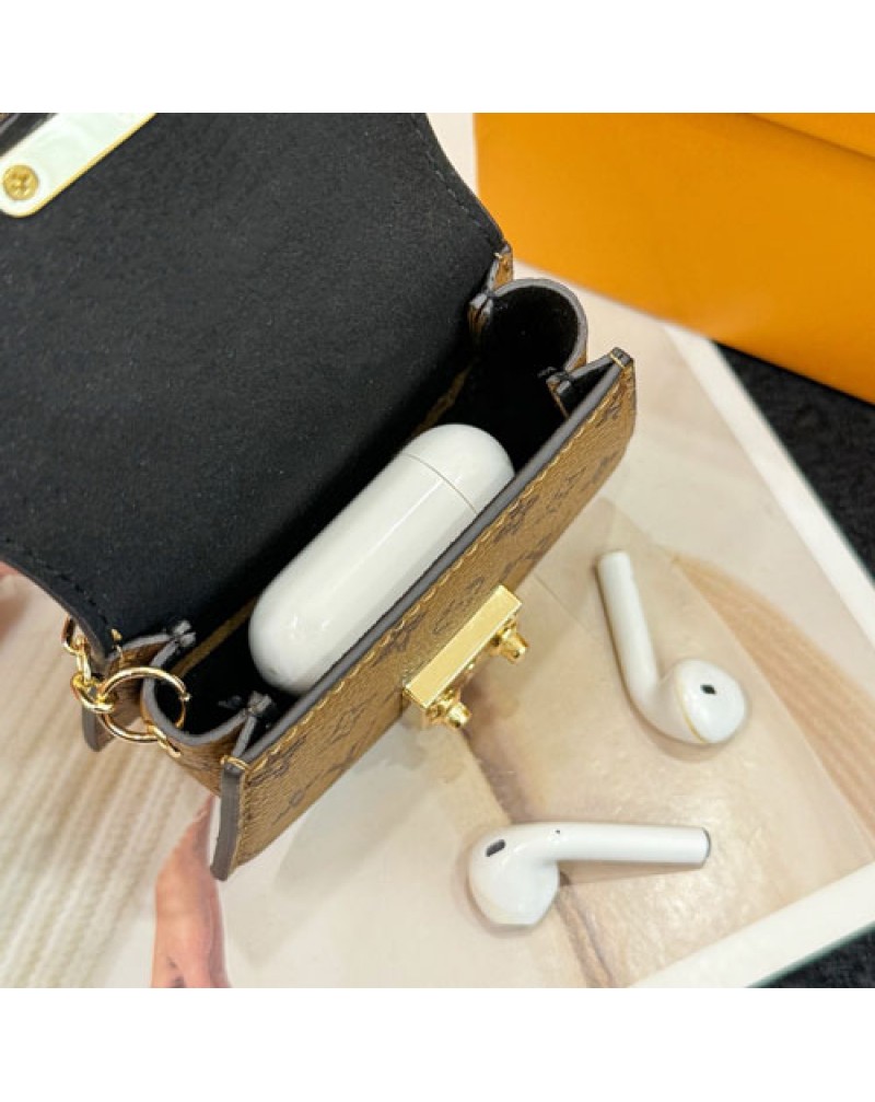 ルイヴィトン AirPods Pro2/4世代ケース可愛いバッグ型airpods pro/3世代/2世代ケースオシャレエアーポッズプロケースキーホルダー高品質革製バッグの飾り物小銭入れ鍵収納可能