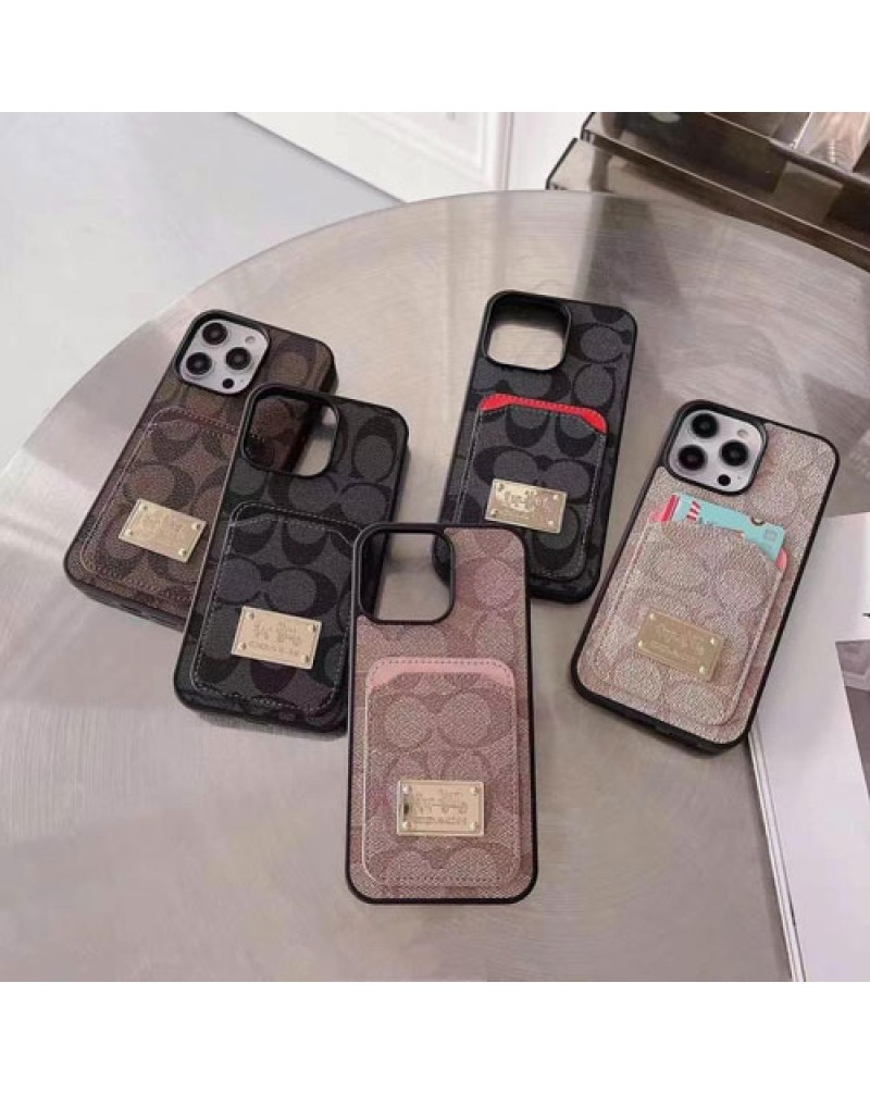 コーチ iphone16/16 plus/16 pro maxケースカード収納欧米風アイフォン15プロケースブランドiphone15 pro/14 pro maxケースCoach iphone13 pro/12 pro max携帯電話ケースレザー製耐摩擦