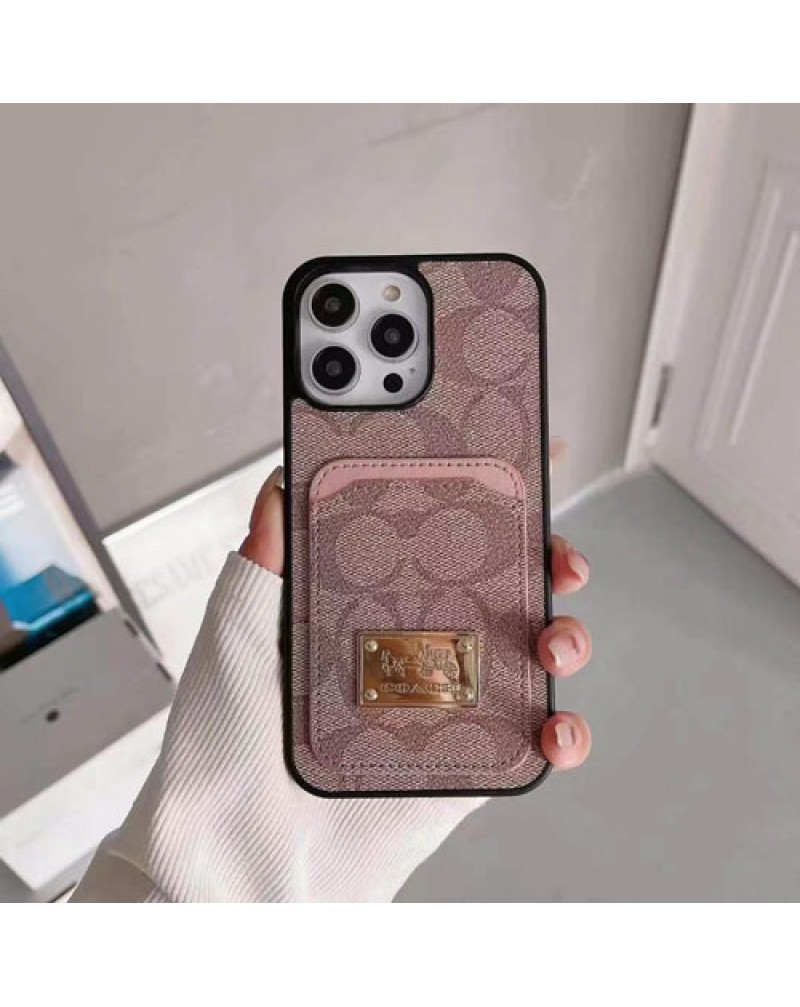 コーチ iphone16/16 plus/16 pro maxケースカード収納欧米風アイフォン15プロケースブランドiphone15 pro/14 pro maxケースCoach iphone13 pro/12 pro max携帯電話ケースレザー製耐摩擦