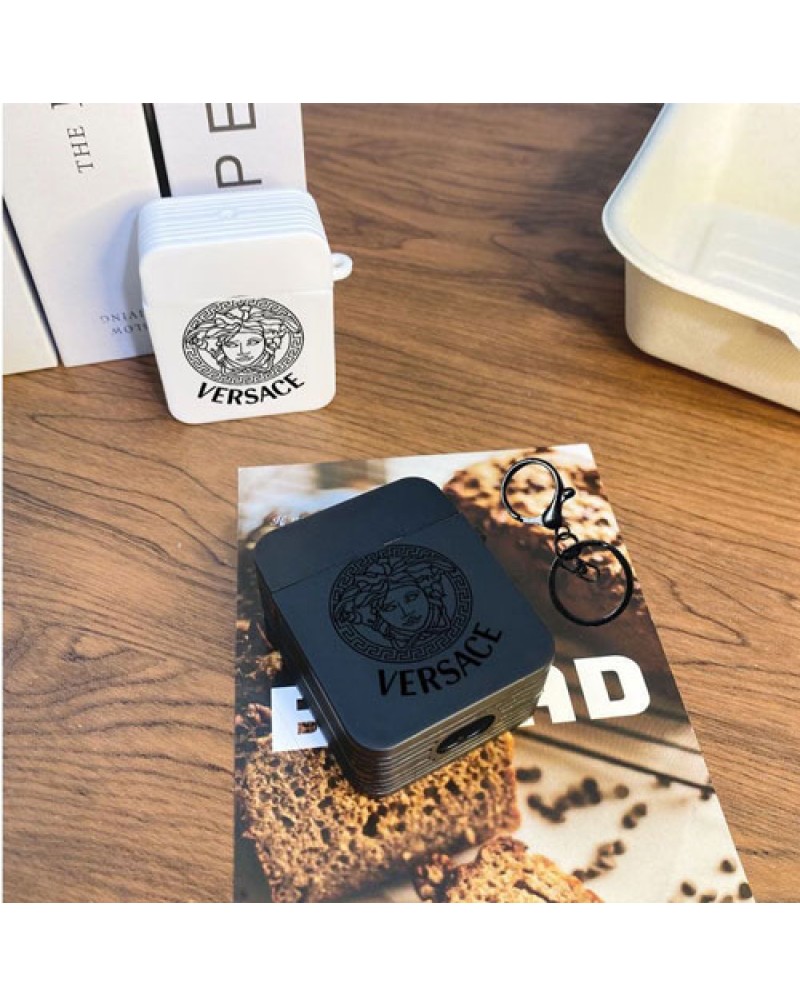 ヴェルサーチ AirPods pro2ケースブランドairpods proケースかわいいversace airpods 4世代ケースシリコーン製airpods 3世代/2世代保護ケースキーホルダー付き持ち運び便利