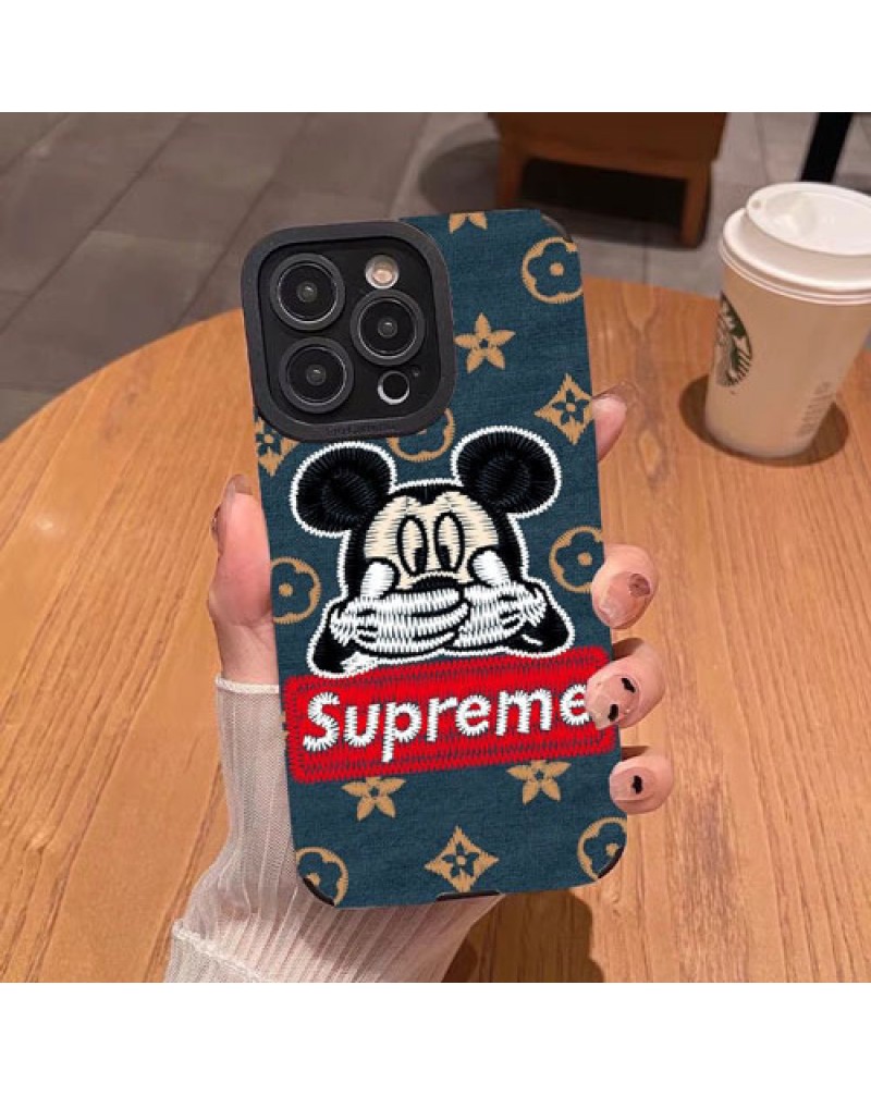 シュプリーム iphone16 pro/16eケース潮流個性アイフォン16プロケースsupreme iphone15 pro maxケースミッキー付きiphone14 pro/13 pro保護ケース可愛い人気アイフォン12プロケース全面保護耐衝撃性