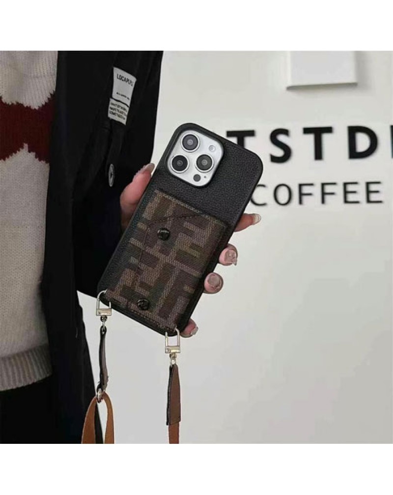 フェンデイ iphone16 pro max保護ケースハイブランドiphone16eケースショルダーストラップ付きFENDI iphone15 pro/14 pro maxケースカード収納経典FFアイフォン13プロケース