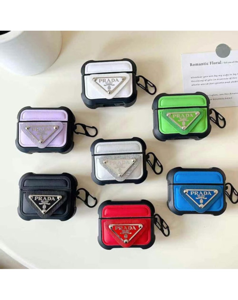 プラダAirpods pro2ケースairpods 4世代ケース全面保護耐衝撃性エアーポッズプロケース prada airpods 3/2世代ケース耐摩擦耐久性よいフック付き持ち運び便利
