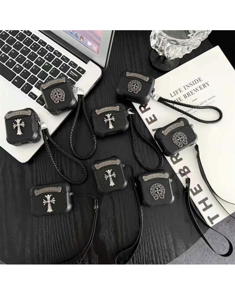 クロムハーツ airpods pro2ケース潮流個性エアーポッズプロケースchrome hearts airpods 4/3世代ケースフック付き持ち運び便利全面保護ワイヤレスBluetoothヘッドセットケース