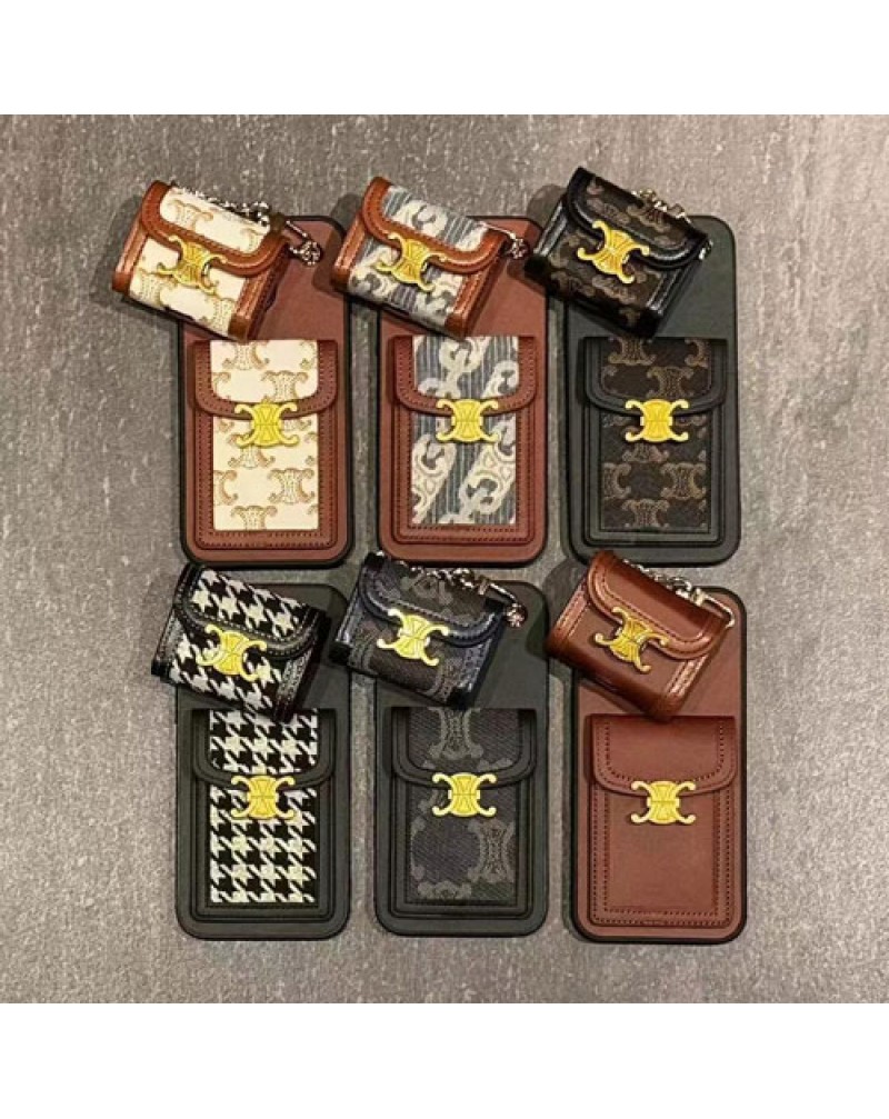 セリーヌ iphone16e/16 pro maxケース欧米風アイフォン15プロケースカード入れceline iphone14pro/13 pro/12 pro maxケースairpods proケース付き2点セットオシャレ人気