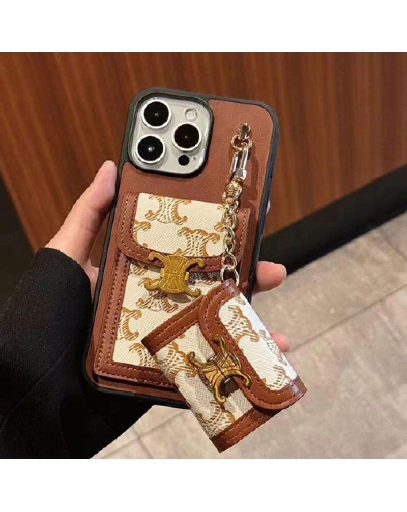 セリーヌ iphone16e/16 pro maxケース欧米風アイフォン15プロケースカード入れceline iphone14pro/13 pro/12 pro maxケースairpods proケース付き2点セットオシャレ人気