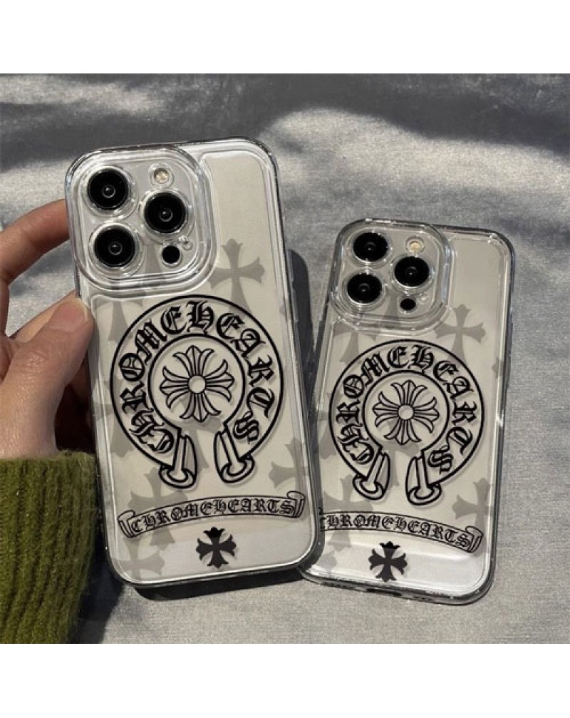 クロムハーツ iphone16e 16proケース潮流人気クリア iphone16plusケースアイフォン15プロケースChrome hearts iphone14/13/12 pro max保護ケース透明TPU製耐摩擦耐久性よい
