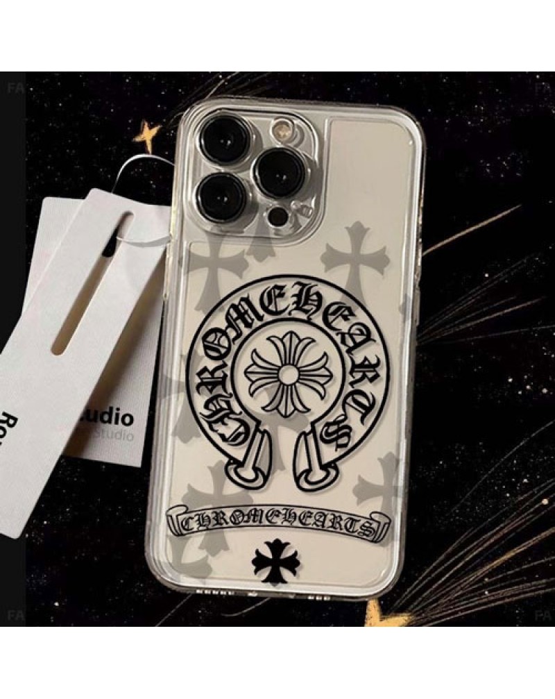 クロムハーツ iphone16e 16proケース潮流人気クリア iphone16plusケースアイフォン15プロケースChrome hearts iphone14/13/12 pro max保護ケース透明TPU製耐摩擦耐久性よい