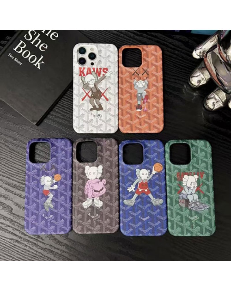 ゴヤールカウズコラボ iphone16e/16 pro maxケース潮流個性ブランドアイフォン15プロマックスケースKaws iPhone14 pro/13 pro max保護ケース人気メンズレディース兼用