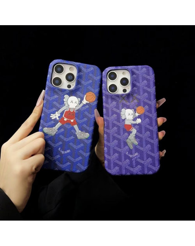 ゴヤールカウズコラボ iphone16e/16 pro maxケース潮流個性ブランドアイフォン15プロマックスケースKaws iPhone14 pro/13 pro max保護ケース人気メンズレディース兼用