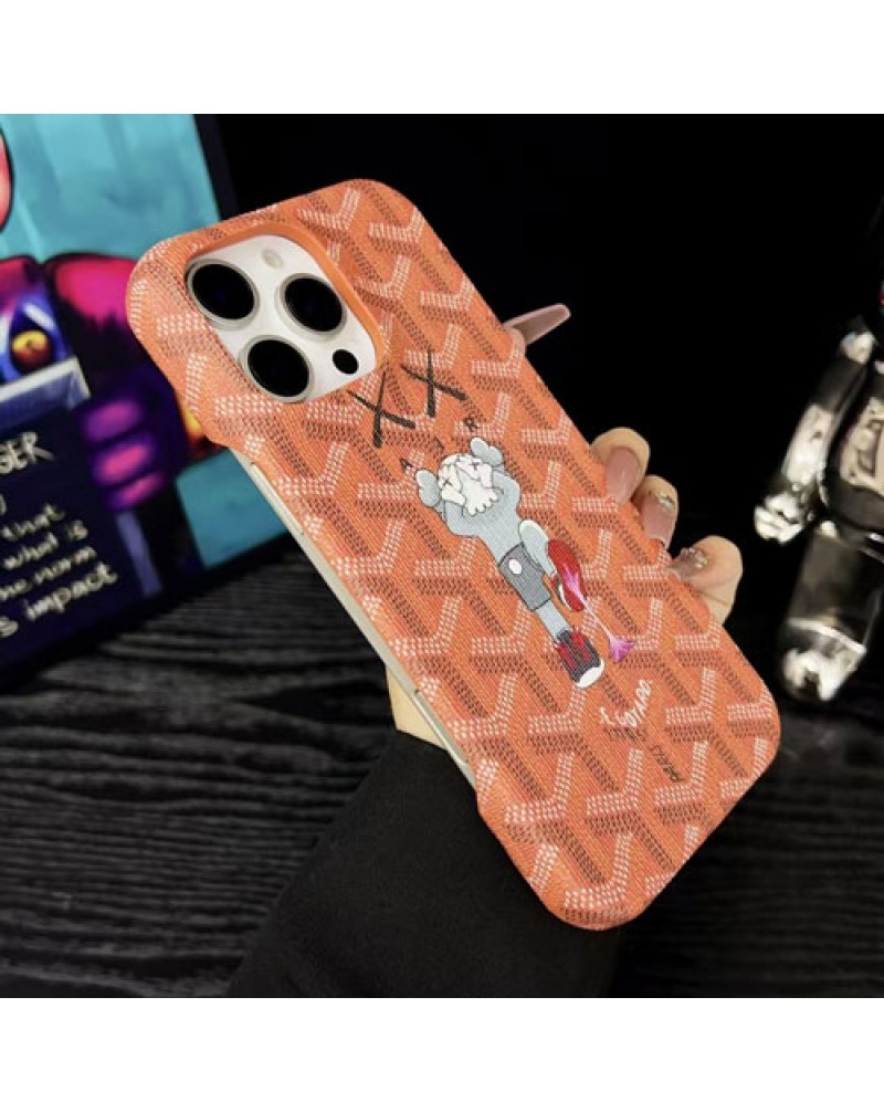 ゴヤールカウズコラボ iphone16e/16 pro maxケース潮流個性ブランドアイフォン15プロマックスケースKaws iPhone14 pro/13 pro max保護ケース人気メンズレディース兼用
